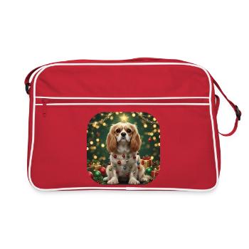 Festive Pup under Christmas Lights Star - Retro Bag - red/white - Front