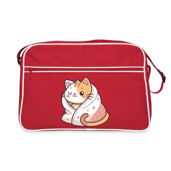 Kuschelige Katze in eine sternenklare Decke gewickelt - Retro Tasche - Rot/Weiß - Vorne