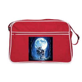 Lobo y hada bajo luna azul - Retro Bag - red/white - Front