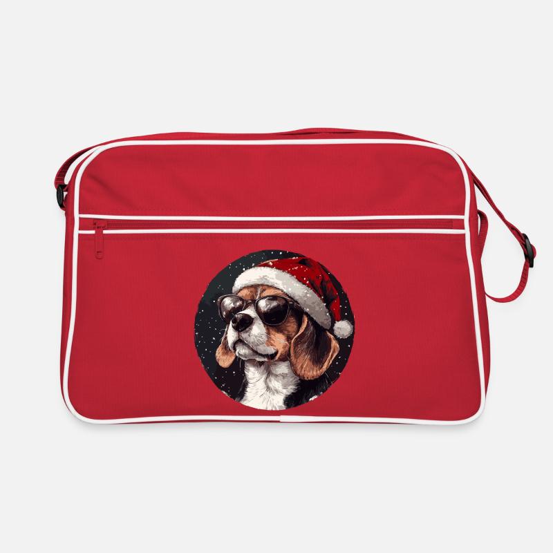 Beagle im Weihnachts-Santa-Hut - Retro Tasche - Rot/Weiß