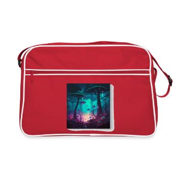 Neon Forest of Glowing Mushrooms - Retro Bag - red/white - Front