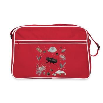 Scarabée cerf avec des pommes de pin et des champignons - Sac Retro - rouge/blanc - Devant