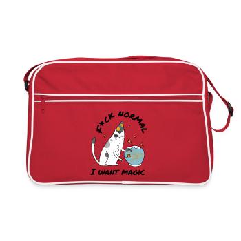 Fuck normal – Zaubern Zauberer Magie Katze - Retro Tasche - Rot/Weiß - Vorne