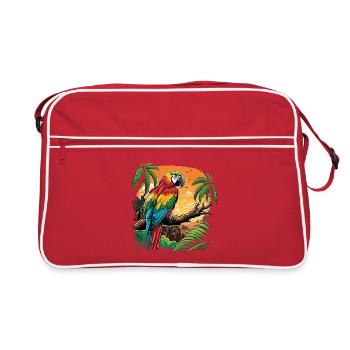 Prachtpapagei im Tropenwald - Retro Tasche - Rot/Weiß - Vorne