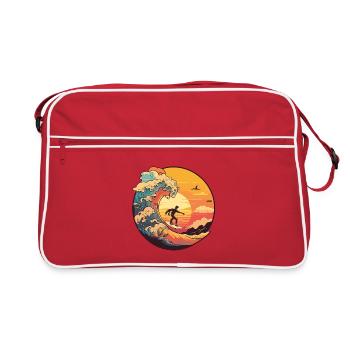 Sonnenuntergangswelle Surfer im Licht - Retro Tasche - Rot/Weiß - Vorne