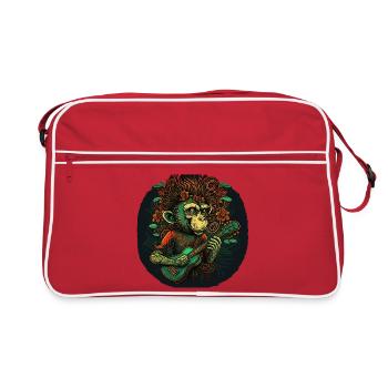 Affe mit Gitarre im Dschungel - Retro Tasche - Rot/Weiß - Vorne