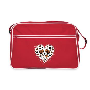 Chiot au cœur dans le motif du cœur - Sac Retro - rouge/blanc - Devant