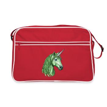 Grünes Polygon-Einhorn - Retro Tasche - Rot/Weiß - Vorne
