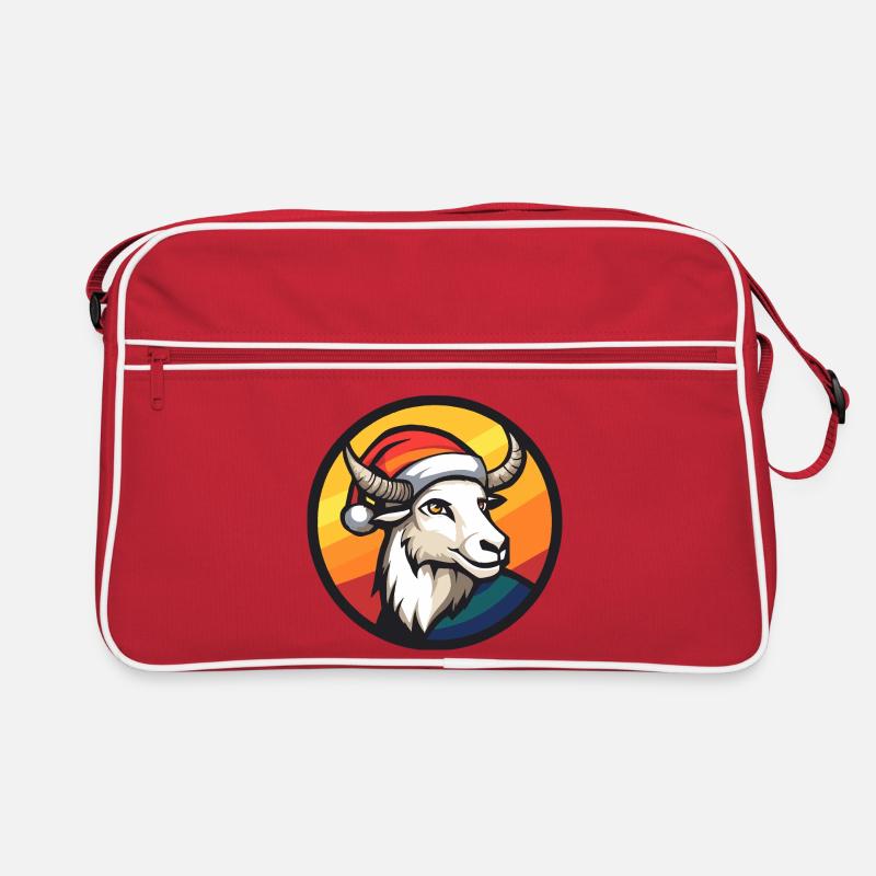 Bock mit Santa-Hut vor Regenbogen Retro Tasche