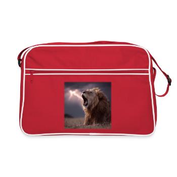 Dramatic Roaring King Lion in the Storm - Retro Bag - red/white - Front
