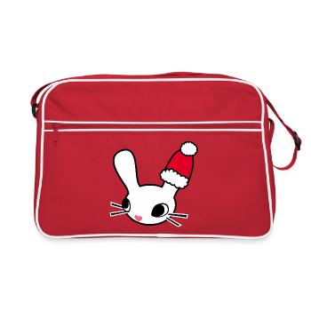 Weihnachtsmann-Hasenkopf - Retro Tasche - Rot/Weiß - Vorne