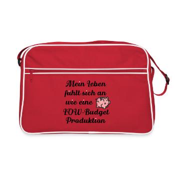 Low Budget Mood – Funny Broken Piggy Bank Cartoon - Retro Bag - red/white - Front