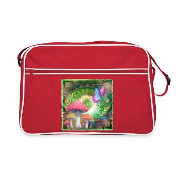 Champignons psychédéliques et forêt de néons papillons - Sac Retro - rouge/blanc - Devant