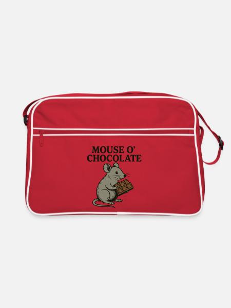 Mouse o’Chocolate Wortspiel Maus Schokolade - Retro Tasche - Rot/Weiß - Vorne