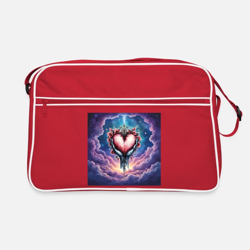 Ätherische Hände halten ein blumiges Herz Retro Tasche