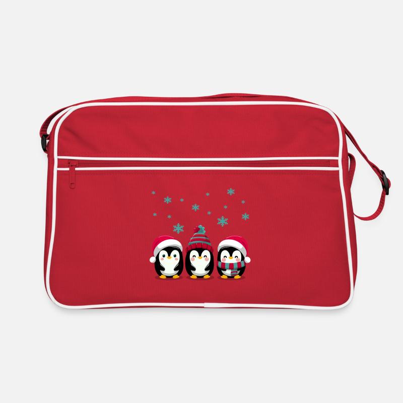 Trois manchots avec des chapeaux de Noël - Sac Retro - rouge/blanc