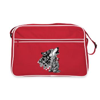 Guerrier indien avec loup hurlant - Sac Retro - rouge/blanc - Devant