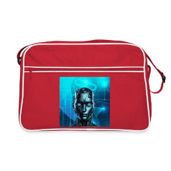 Robotergesicht - Retro Tasche - Rot/Weiß - Vorne