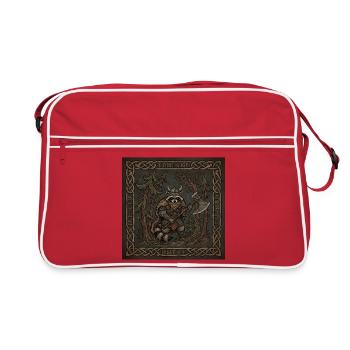 Viking Raccoon Warrior with Rune Axe - Retro Bag - red/white - Front