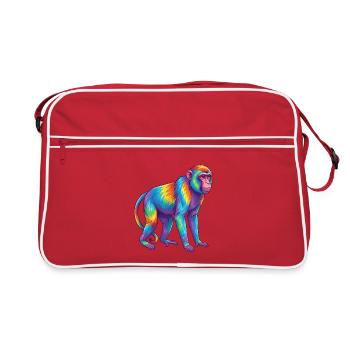 Bunte Affen-Regenbogen-Pop-Art-Aquarell - Retro Tasche - Rot/Weiß - Vorne