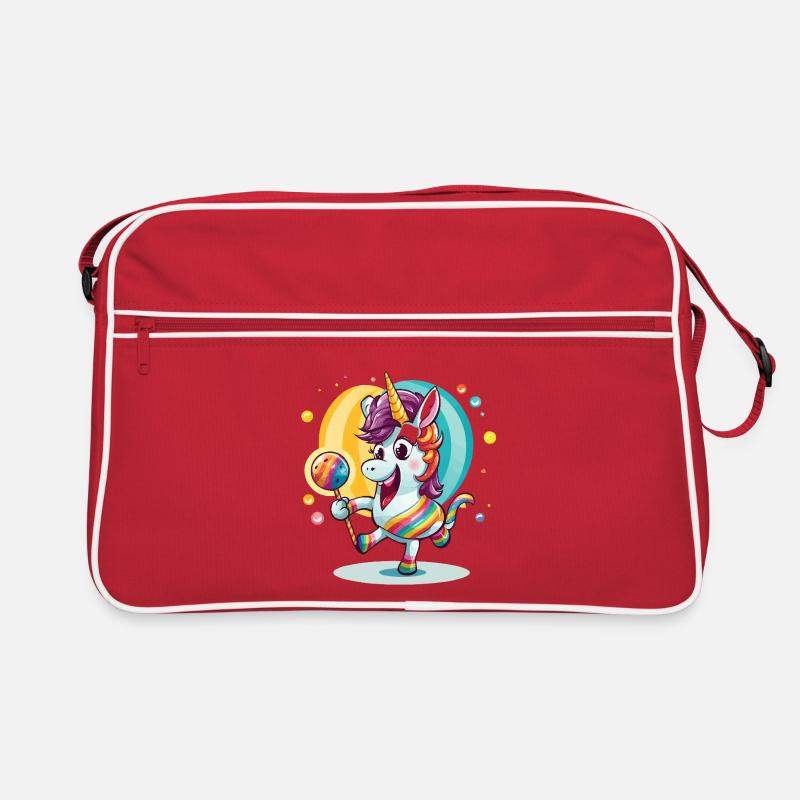 Regenbogen-Einhorn mit Lutscher Retro Tasche