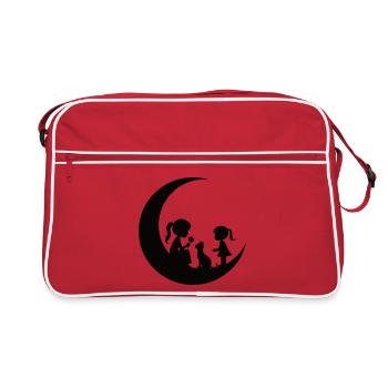 Girl Flower Cat on the Moon Silhouette - Retro Bag - red/white - Front