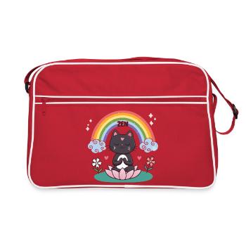 Chat Zen sur Lotus et Arc en ciel - Sac Retro - rouge/blanc - Devant