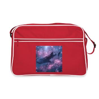 Walhai im magischen Blütenmeer Fantasy Design - Retro Tasche - Rot/Weiß - Vorne
