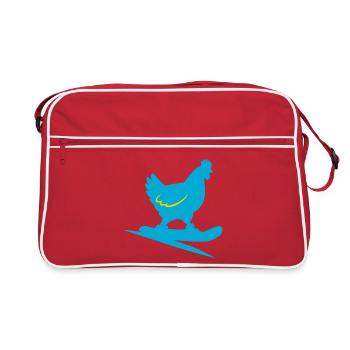 Lustige Winter Hühner Snowboarding - Retro Tasche - Rot/Weiß - Vorne