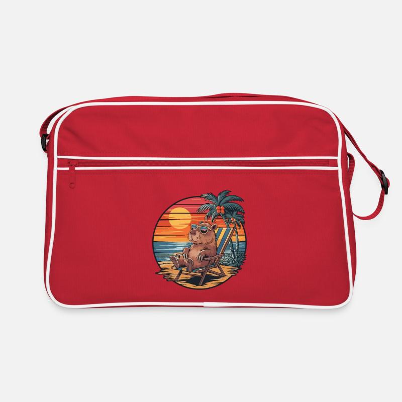Funny Capybara on Beach Summer Vacation Sunset Retro Bag