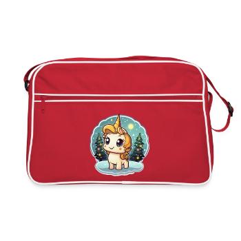 Licorne magique d’hiver dans la forêt enneigée - Sac Retro - rouge/blanc - Devant