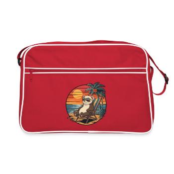Furet drôle sur la plage pendant le coucher de soleil des vacances d’été - Sac Retro - rouge/blanc - Devant