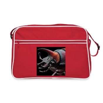 Nashornkäfer Makro Porträt Wildlife Grafik - Retro Tasche - Rot/Weiß - Vorne