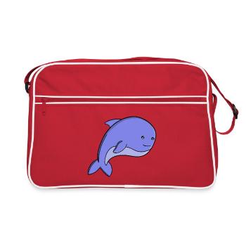 Dessin animé de poisson bleu mignon, dauphin de Kawaii ou marsouin - Sac Retro - rouge/blanc - Devant