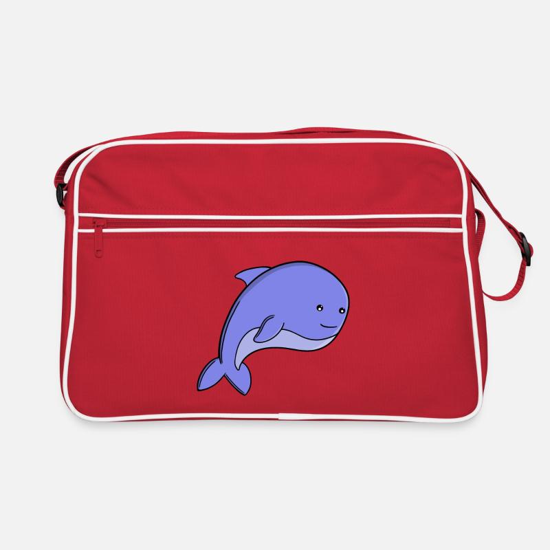 Süßer blauer Fisch-Kawaii-Delfin- oder Schweinswal-Cartoon Retro Tasche