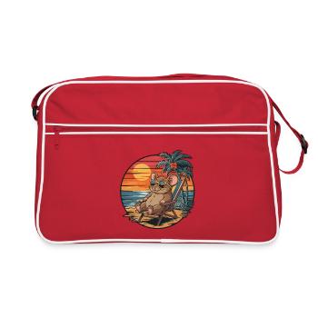 Souris drôle sur la plage Coucher de soleil des vacances d’été - Sac Retro - rouge/blanc - Devant