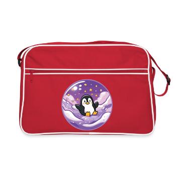 Pinguin im Eis-Universum - Retro Tasche - Rot/Weiß - Vorne