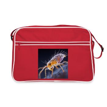 Transparenter Floh – Goldene Insekten Makro Kunst - Retro Tasche - Rot/Weiß - Vorne
