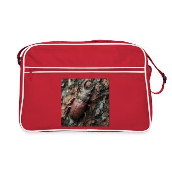Edler Hirschkäfer – Majestätischer Geweihkäfer - Retro Tasche - Rot/Weiß - Vorne
