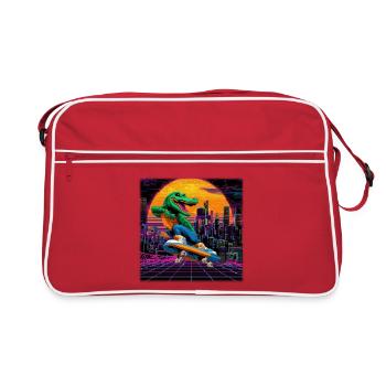 Skating Pixel Crocodile in Retro 80s Synthwave - Retro Bag - red/white - Front