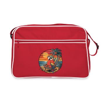 Perroquet drôle sur le coucher de soleil des vacances d’été sur la plage - Sac Retro - rouge/blanc - Devant