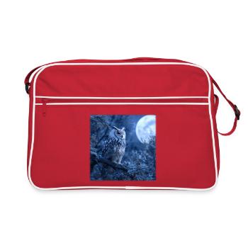 Snowy Owl Full Moon Night Magical Winter Night - Retro Bag - red/white - Front