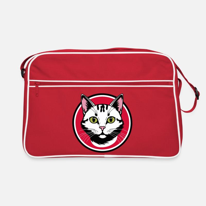 Cat Face Emblem in Red Circle Retro Bag