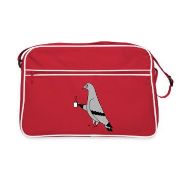 Pigeon with Coffee – Minimal Illustration - Retro Tasche - Rot/Weiß - Vorne