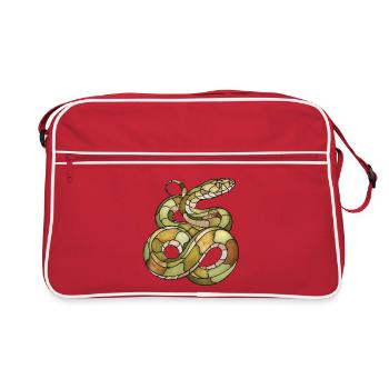 Elegante Mosaik-Schlange: Stained Glass Reptil Art - Retro Tasche - Rot/Weiß - Vorne