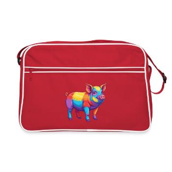 Buntes Schwein-Regenbogen-Pop-Art-Aquarell - Retro Tasche - Rot/Weiß - Vorne
