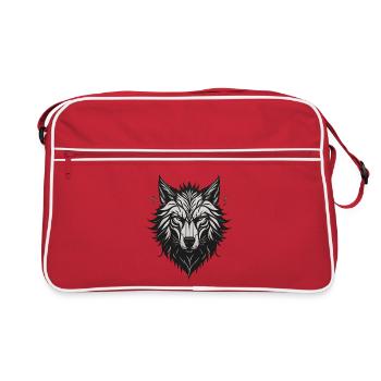 Nachtstilisierter Wolf - Retro Tasche - Rot/Weiß - Vorne