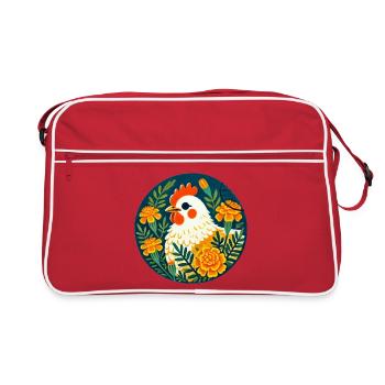 Sunny Hen Among Bold Florals - Retro Bag - red/white - Front