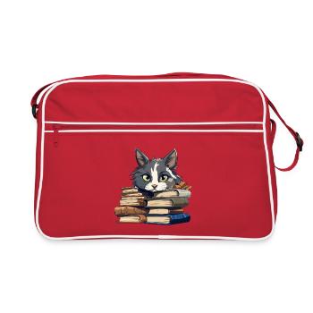 Book Stack Cat Bibliophile - Retro Bag - red/white - Front