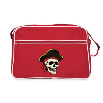 Klassischer Tattoo-Piratenschädel - Retro Tasche - Rot/Weiß - Vorne